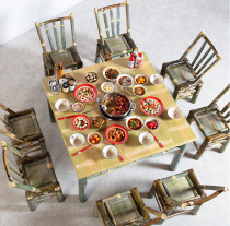 竹子餐桌商用火锅桌中式复古竹桌椅组合简约现代正方桌子竹制家具