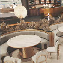 餐饮店餐厅饭店弧形卡座沙发桌椅组合定制主题酒吧茶楼靠墙软包