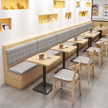 咖啡厅茶餐厅汉堡店奶茶店餐饮饭店食堂靠墙板式卡座沙发桌椅组合